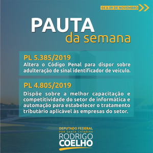 PAUTA DA SEMANA - 04 A 09 DE NOVEMBRO